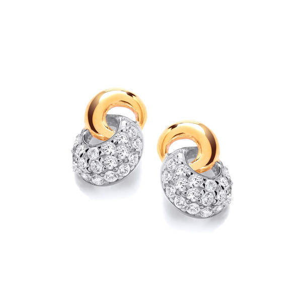 Silver, Gold & Cubic Zirconia Link Earrings