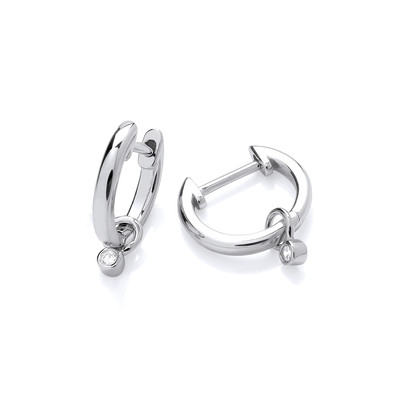 Silver & Cubic Zirconia Drop Huggie Earrings
