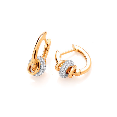 Silver, Gold & Cubic Zirconia Triple Hoop Huggie Earrings