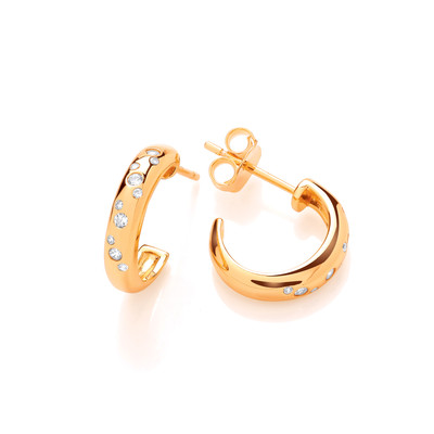 Silver, Gold & Cubic Zirconia Dash of Diamond Hoop Earrings