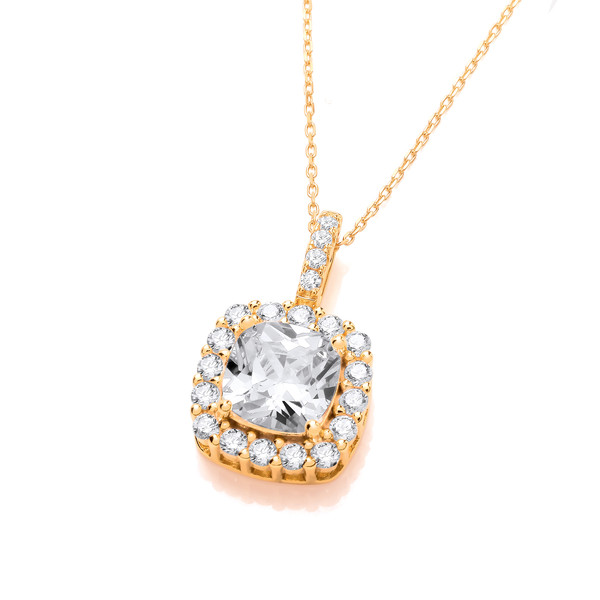 Silver, Gold & Cubic Zirconia Cushion Pendant without Chain
