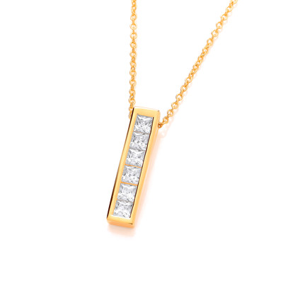 Silver, Gold & Cubic Zirconia Bar Necklace