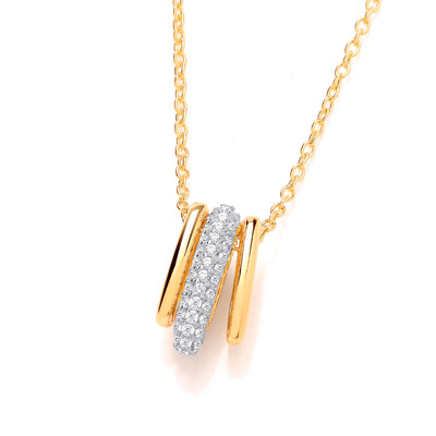 Silver, Gold & Cubic Zirconia Triple Hoop Necklace