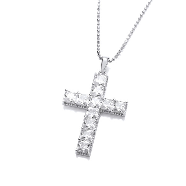 Silver & Cubic Zirconia Madonna Cross Pendant without Chain
