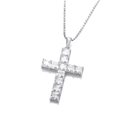 Silver & Cubic Zirconia Madonna Cross Pendant