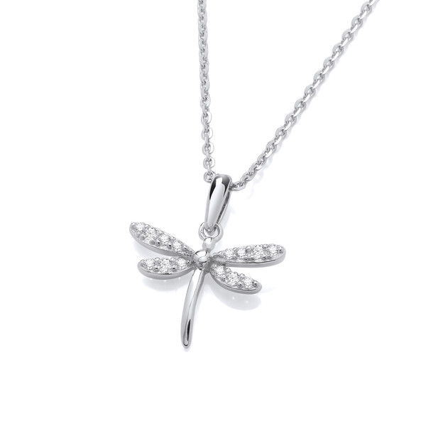 Silver & Cubic Zirconia Dreamy Dragonfly Pendant without Chain