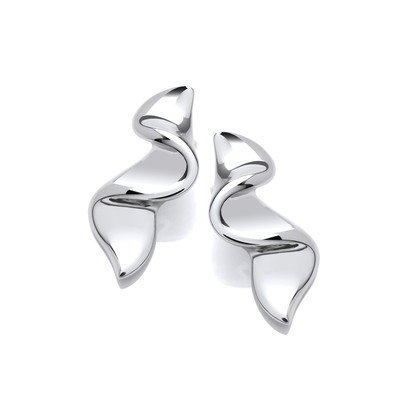 Silver Folded Ribbon Drop Earrings