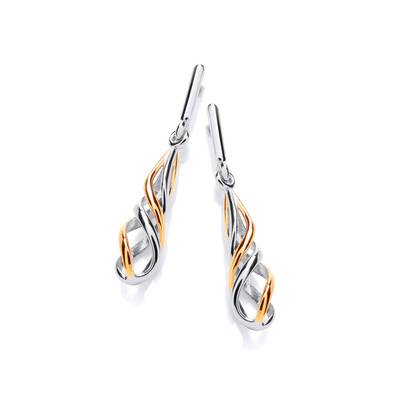 Silver & Gold Spiral Twist Drop Earrings