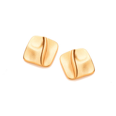 Satin Gold Plated Silver Square Wave Earrings
