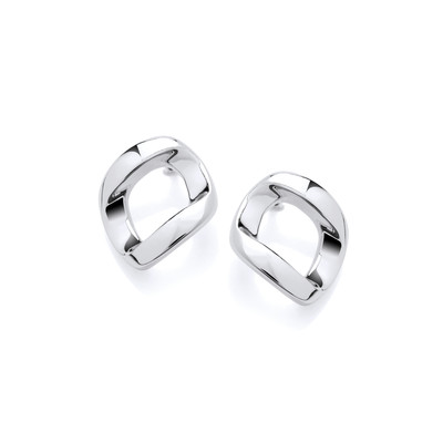 Silver Wavy Open Diamond Earrings